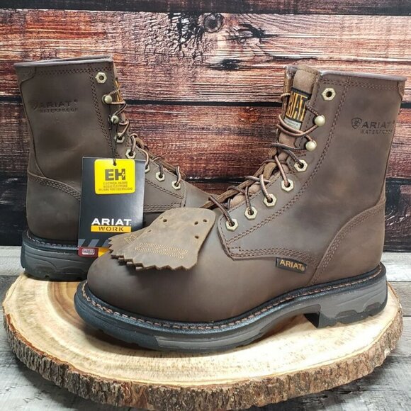 Ariat WorkHog 8 EE Waterproof Soft Toe Work Boots 10011939 $215 Brown Mens - Picture 2 of 13